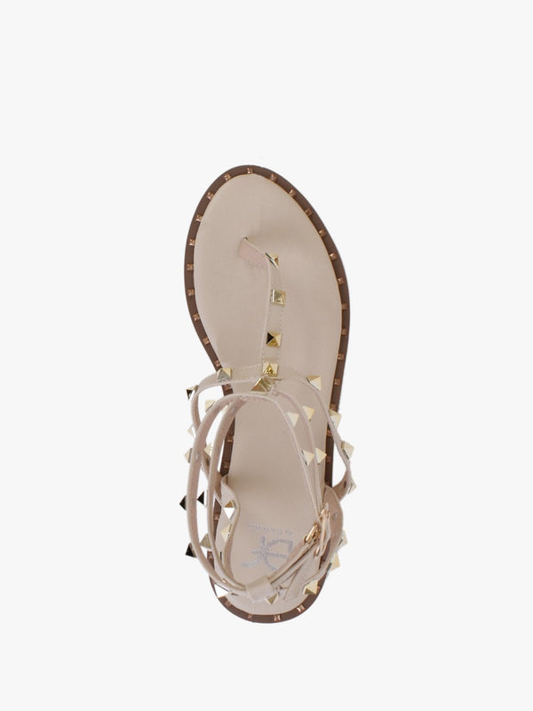 Cube Beige Square Studded Gladiator Sandals