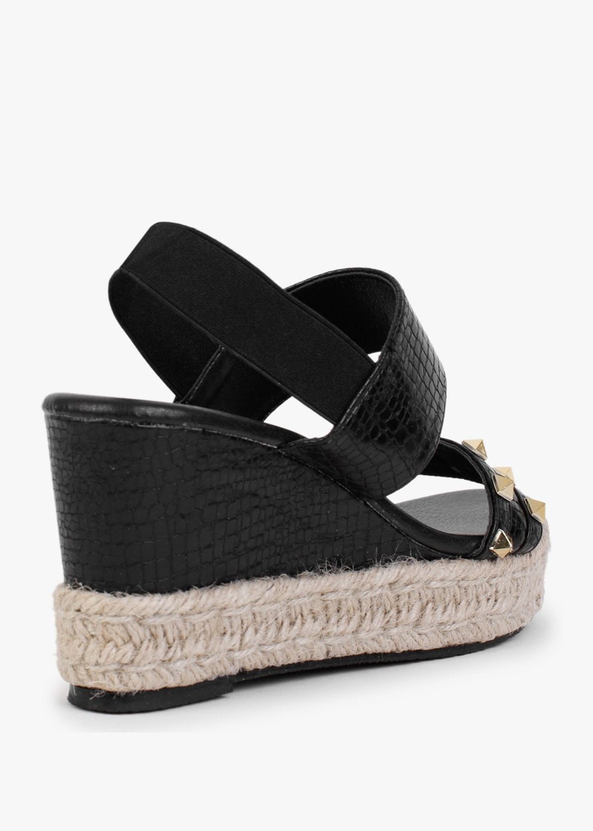 Cubedge Black Reptile Studded Wedge Sandals