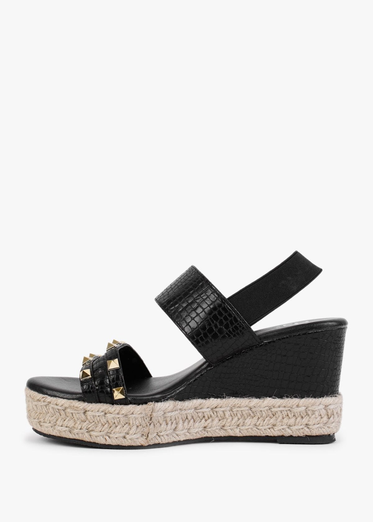 Cubedge Black Reptile Studded Wedge Sandals