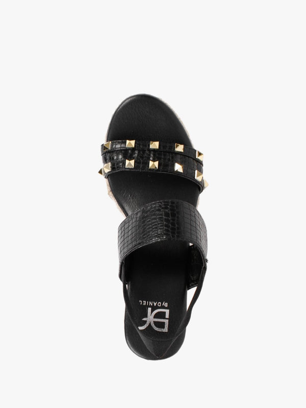 Cubedge Black Reptile Studded Wedge Sandals