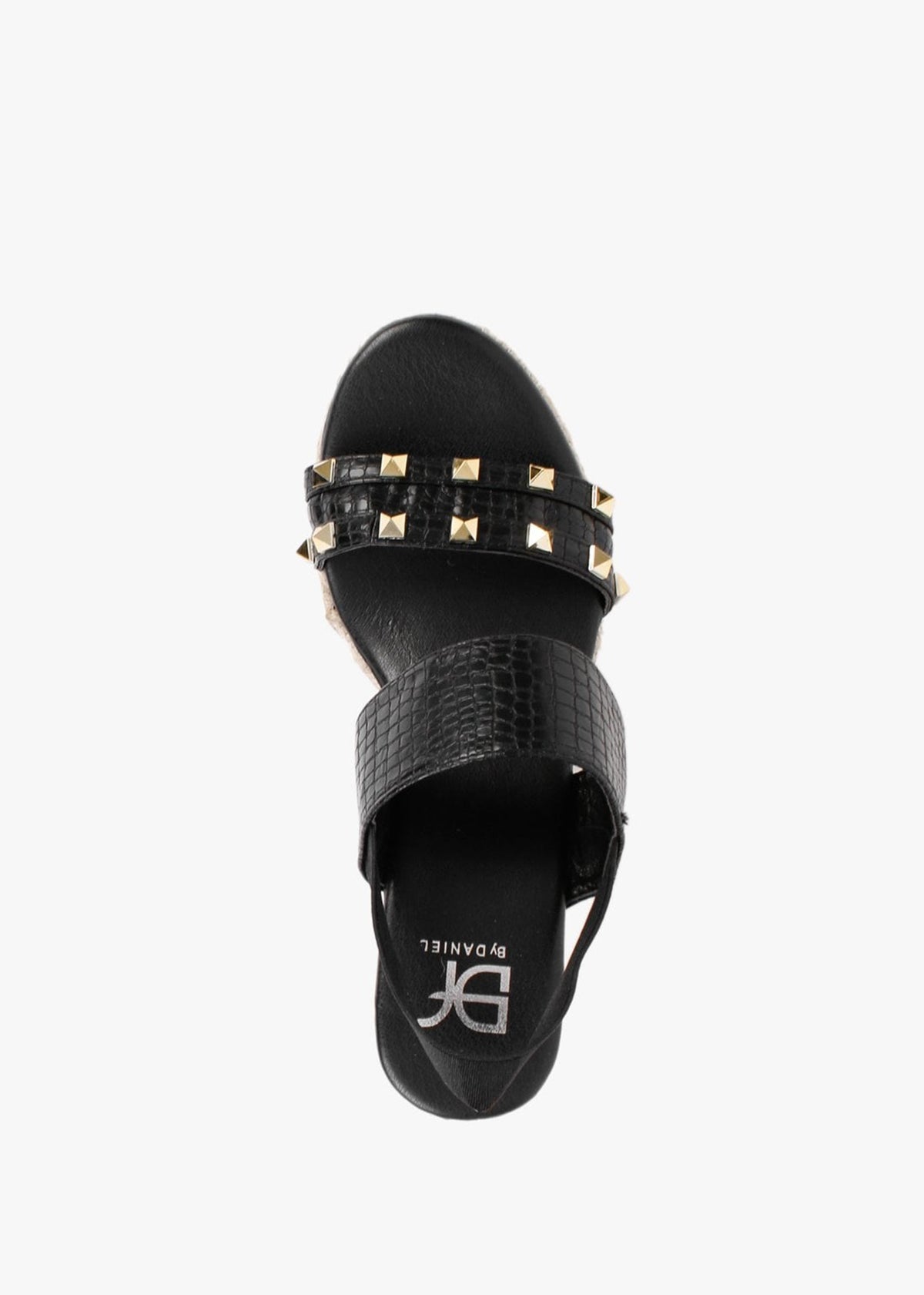 Cubedge Black Reptile Studded Wedge Sandals