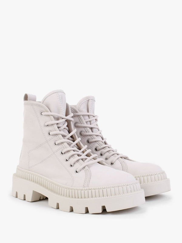 Porcini White Leather Ankle Boots