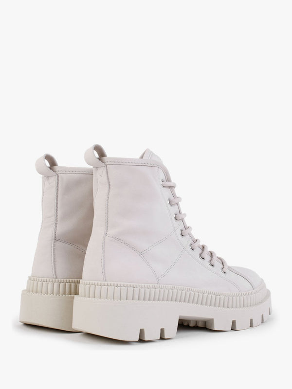 Porcini White Leather Ankle Boots