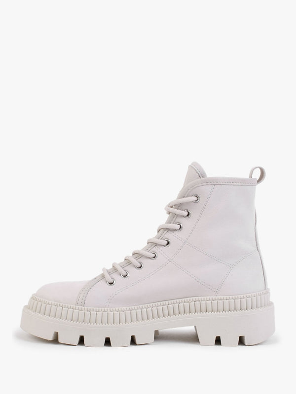 Porcini White Leather Ankle Boots