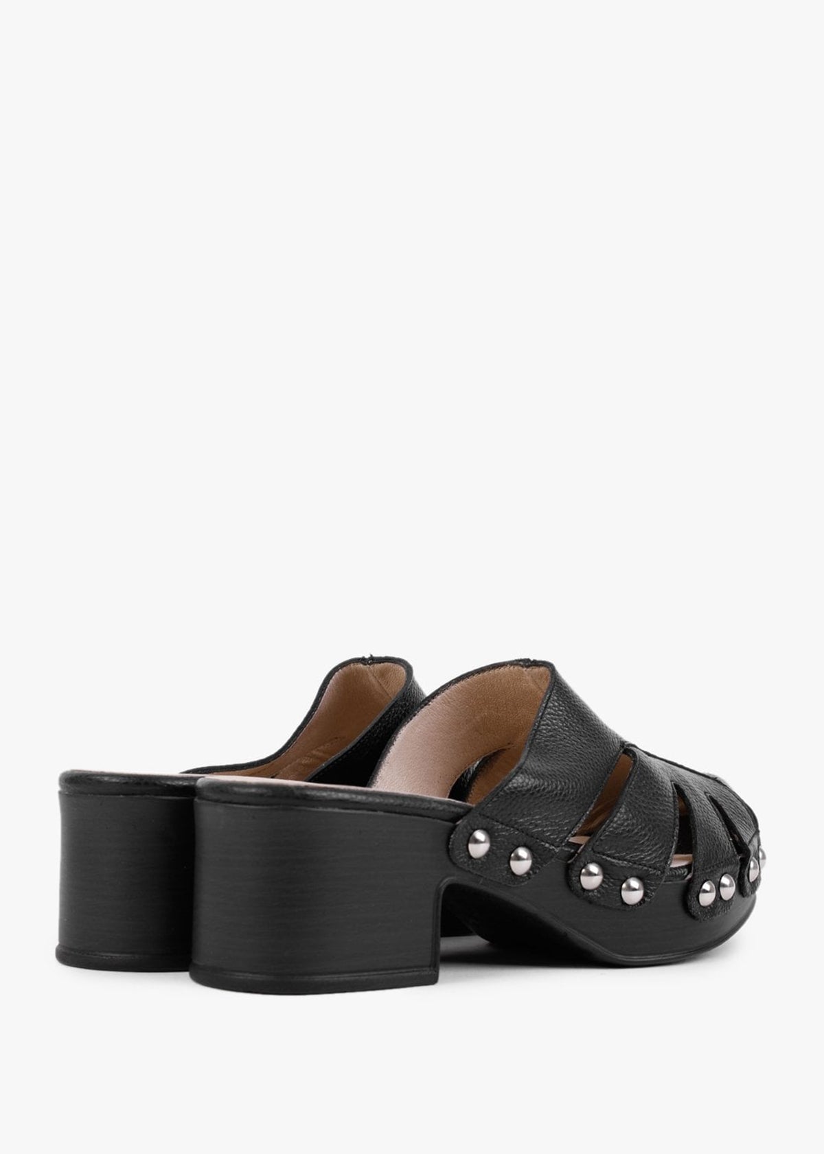 Tonic Black Leather Cutaway Heeled Mules
