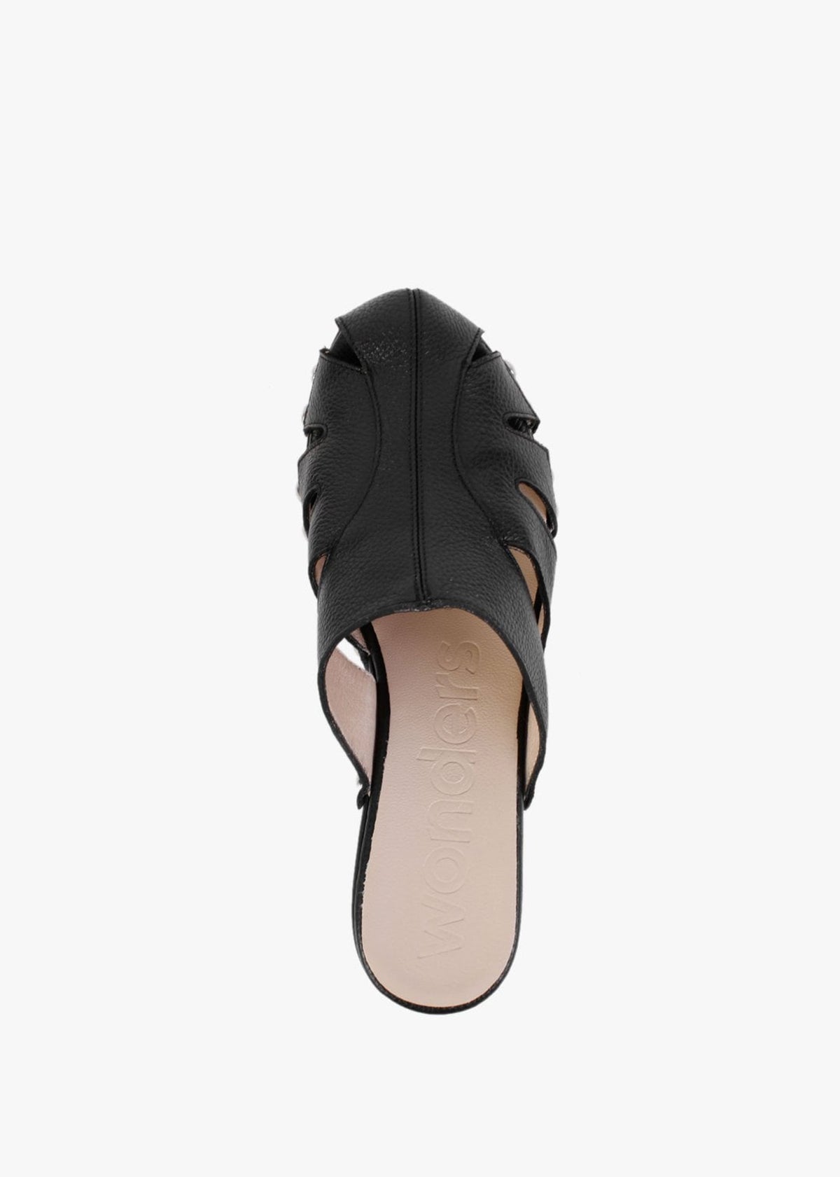 Tonic Black Leather Cutaway Heeled Mules