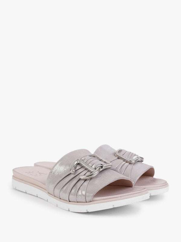 Organtia Taupe Leather Shimmer Mules