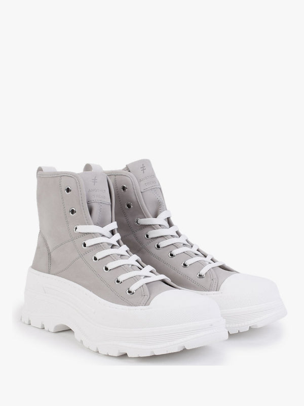 Spelt Grey Leather Chunky Ankle Boots