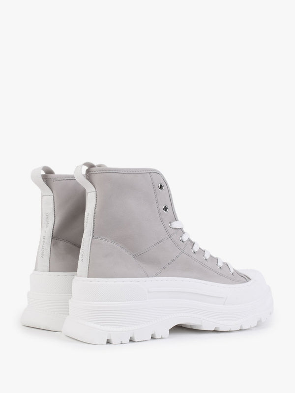 Spelt Grey Leather Chunky Ankle Boots