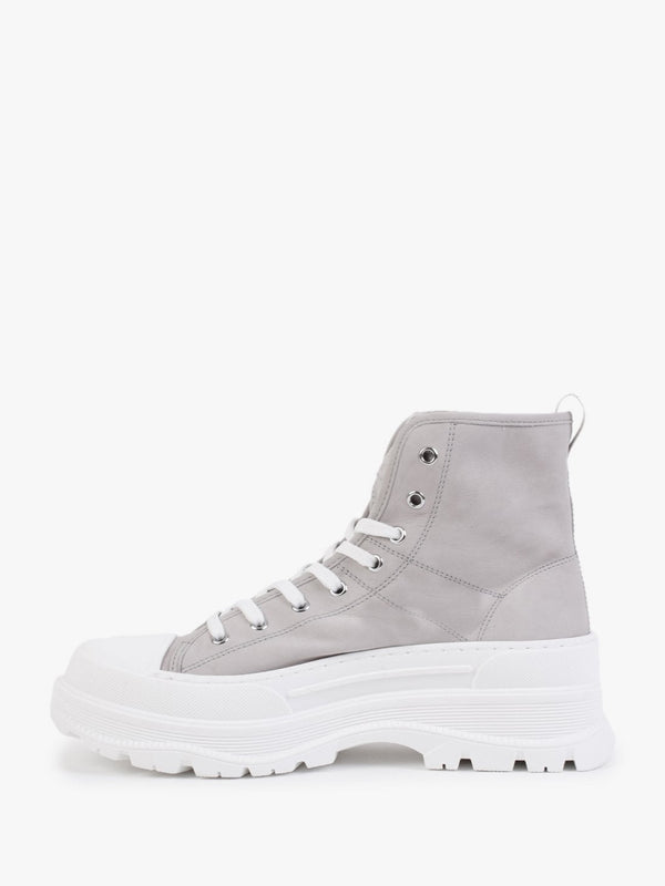 Spelt Grey Leather Chunky Ankle Boots