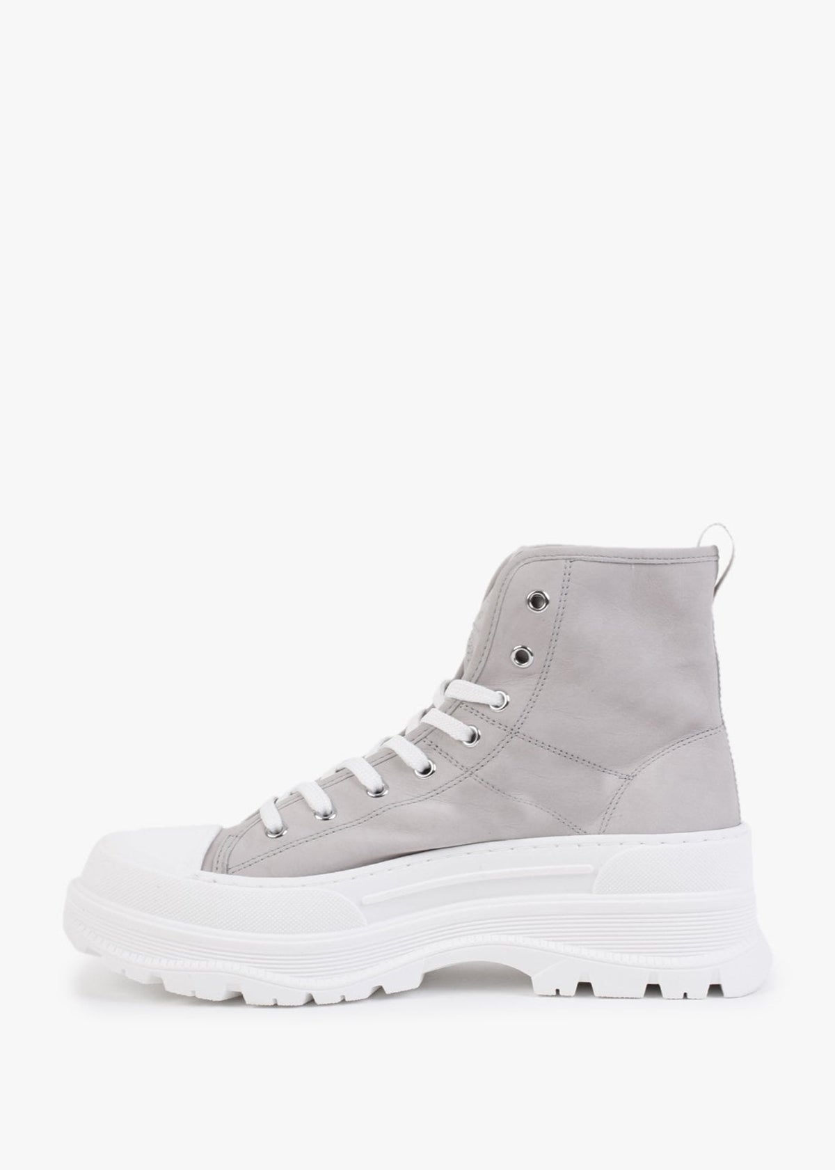 Spelt Grey Leather Chunky Ankle Boots