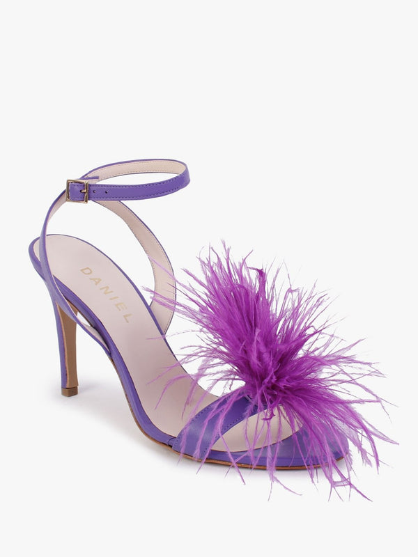 Anost Purple Leather Feather Heeled Sandals