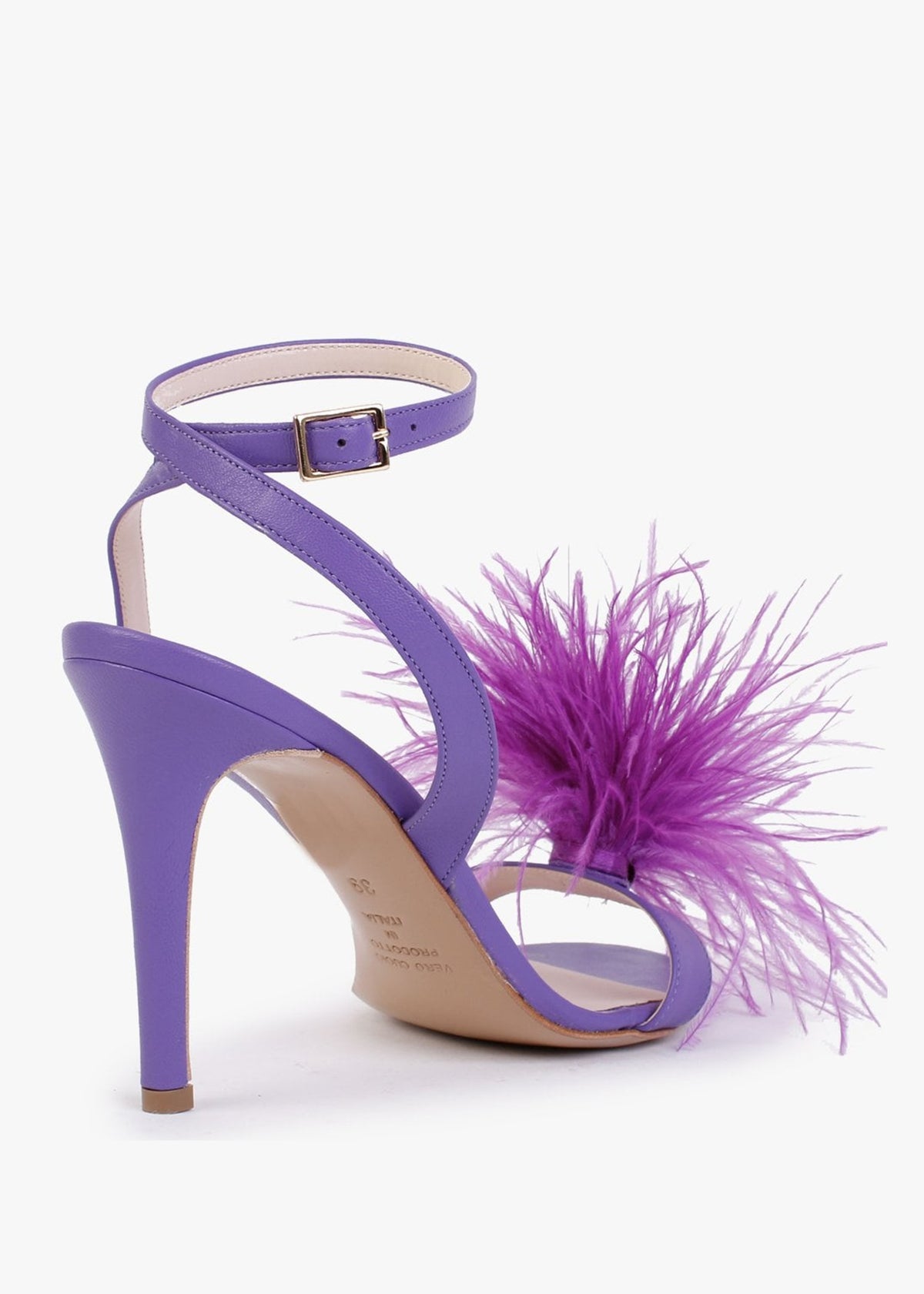 Anost Purple Leather Feather Heeled Sandals