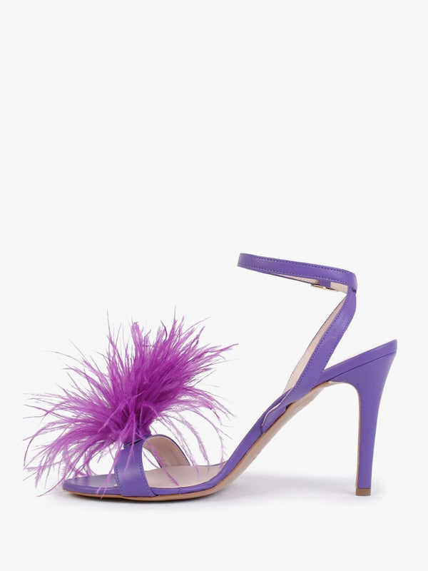 Anost Purple Leather Feather Heeled Sandals
