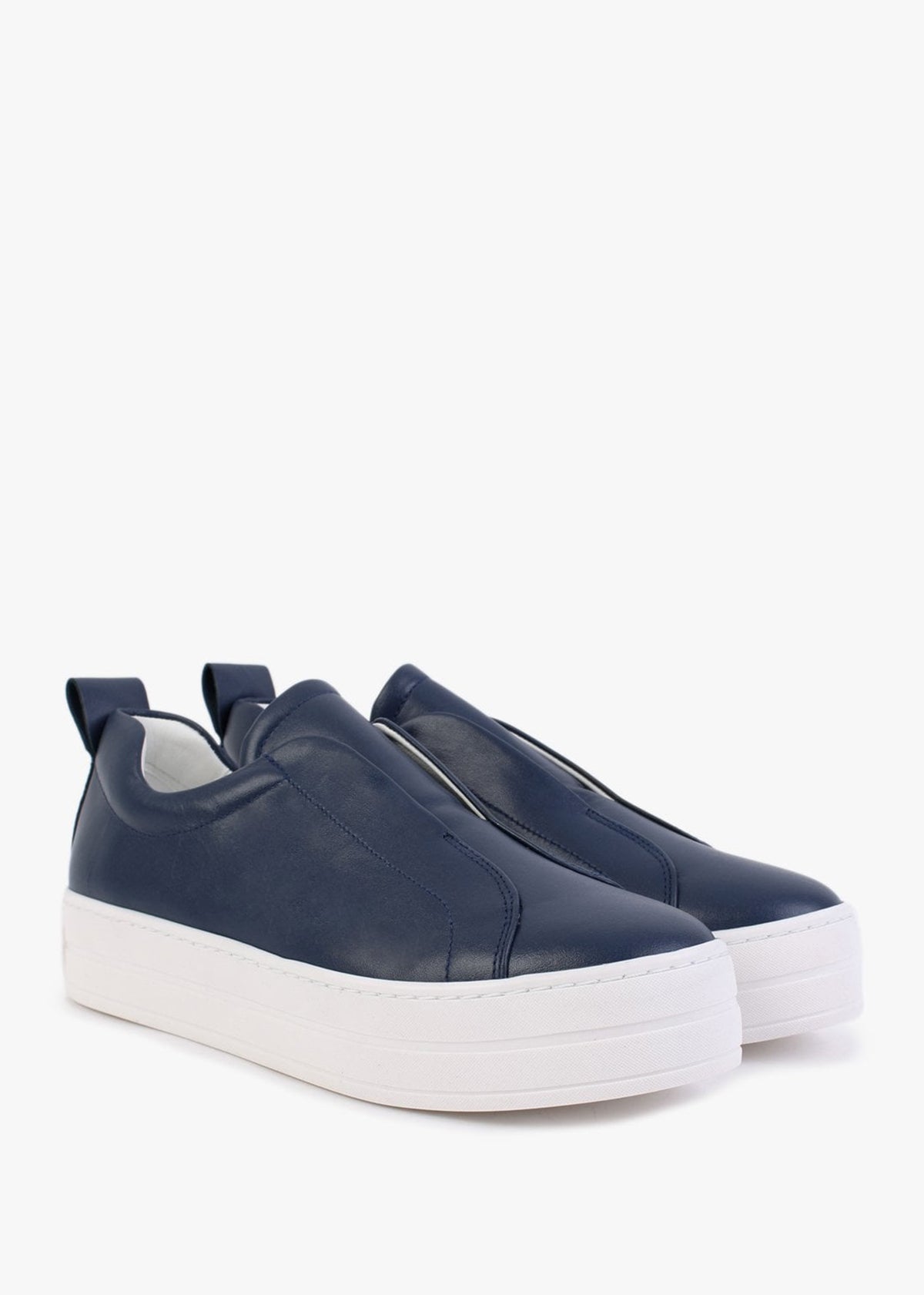 Slippy Navy Leather Laceless Trainers
