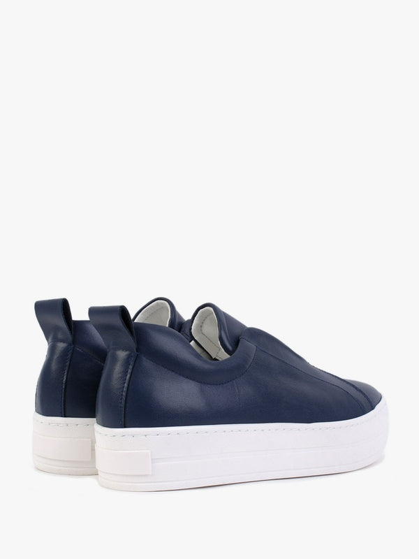 Slippy Navy Leather Laceless Trainers