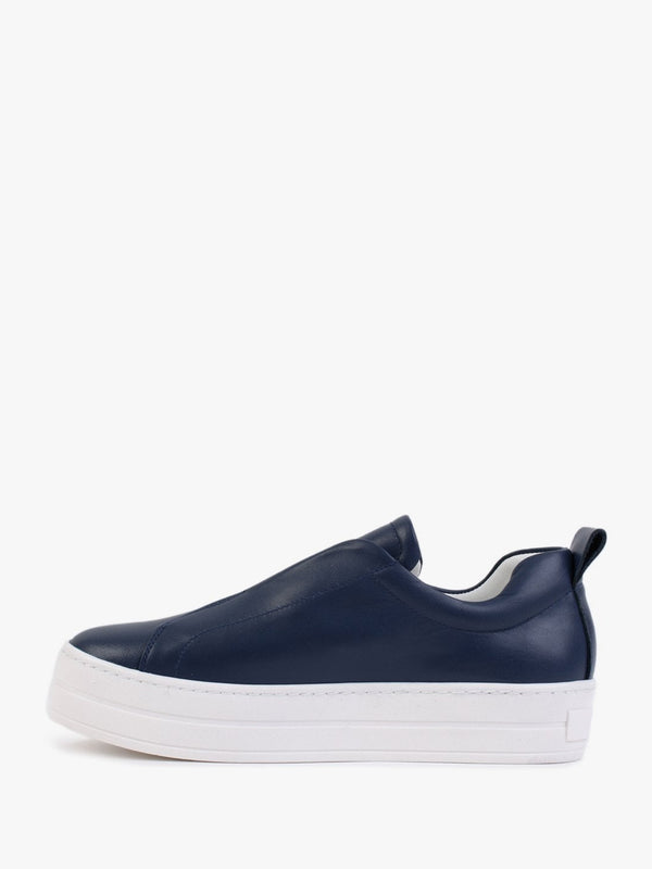 Slippy Navy Leather Laceless Trainers
