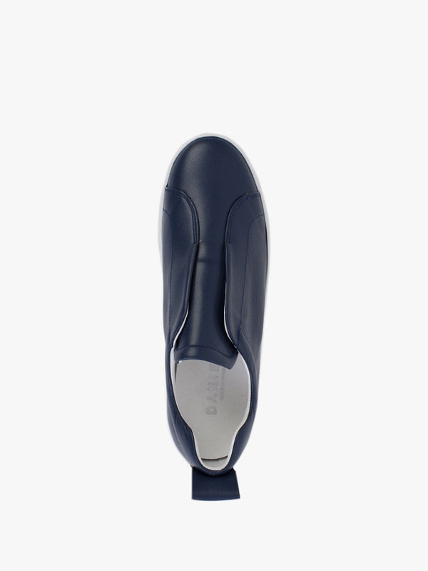 Slippy Navy Leather Laceless Trainers