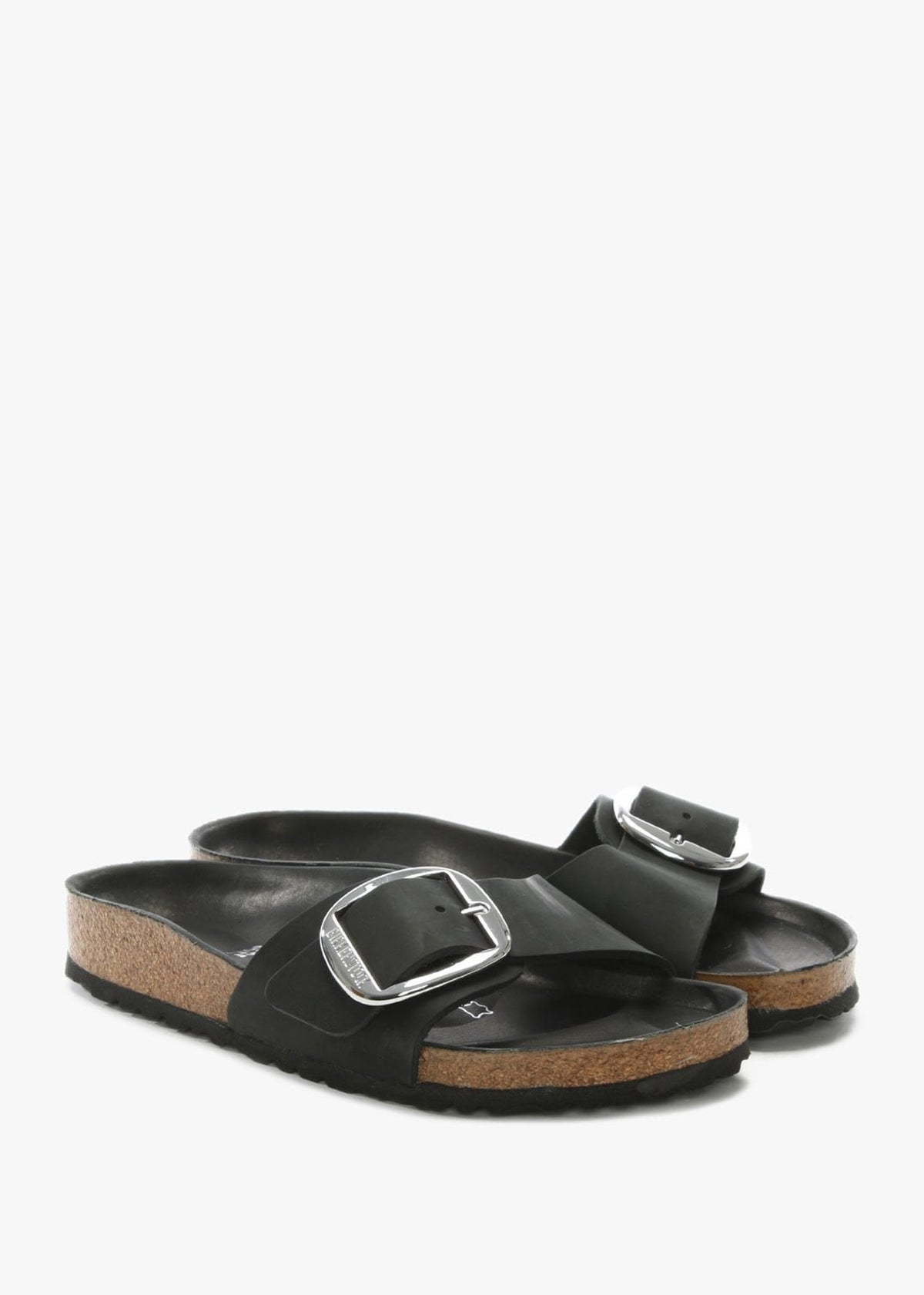 Madrid Big Buckle Black Leather Mules