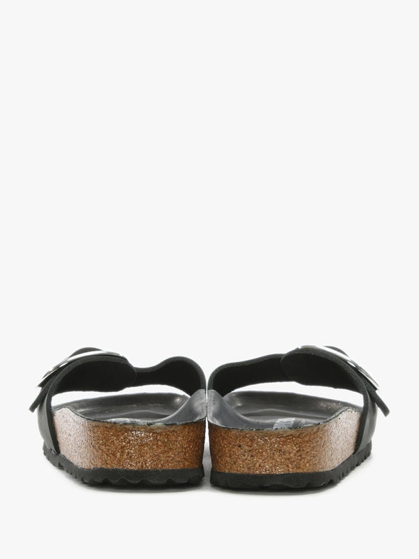 Madrid Big Buckle Black Leather Mules