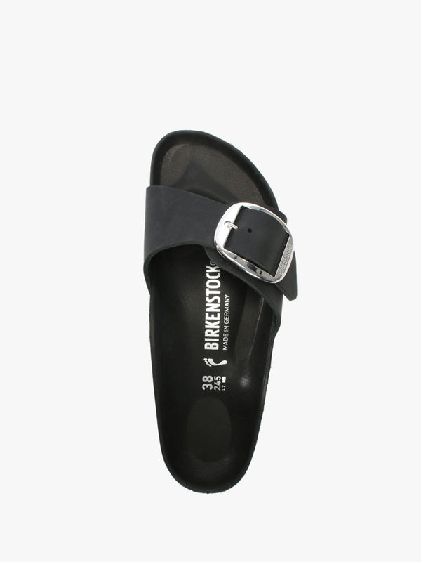 Madrid Big Buckle Black Leather Mules
