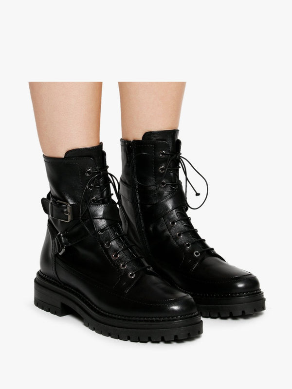 Nivello Black Leather Biker Boots