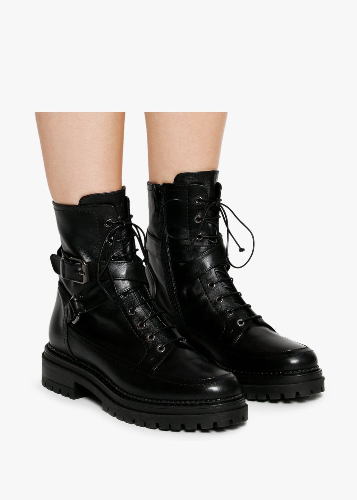 Nivello Black Leather Biker Boots