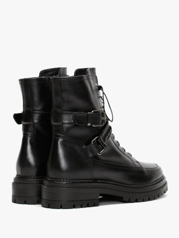 Nivello Black Leather Biker Boots