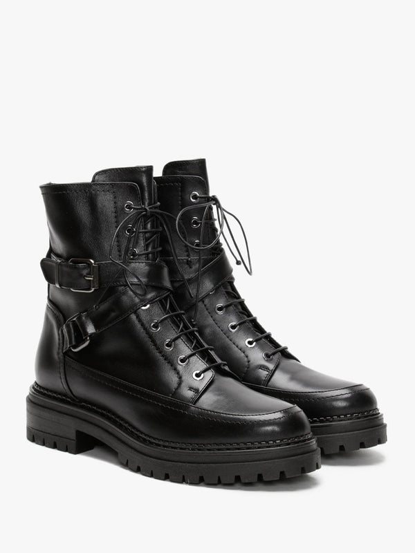 Nivello Black Leather Biker Boots