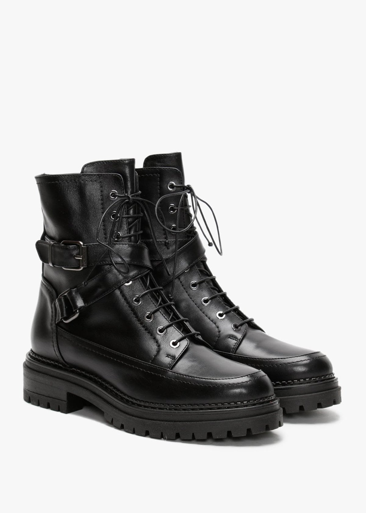Nivello Black Leather Biker Boots