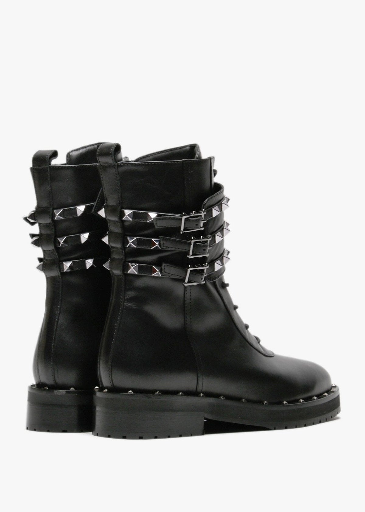 Plano Black Leather Studded Biker Boots