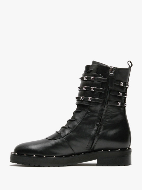 Plano Black Leather Studded Biker Boots