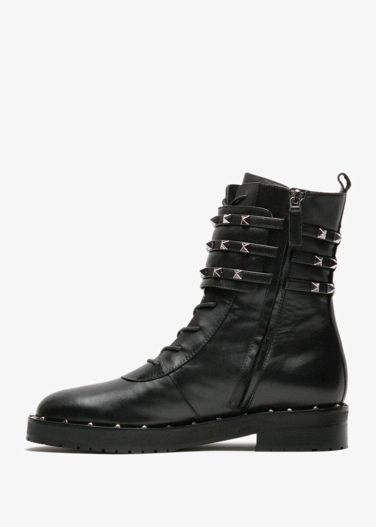 Plano Black Leather Studded Biker Boots