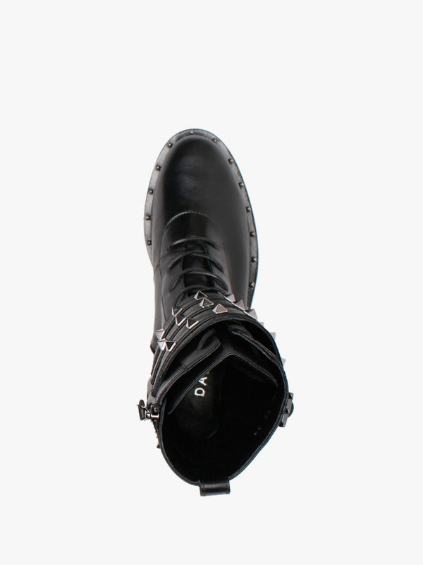 Plano Black Leather Studded Biker Boots