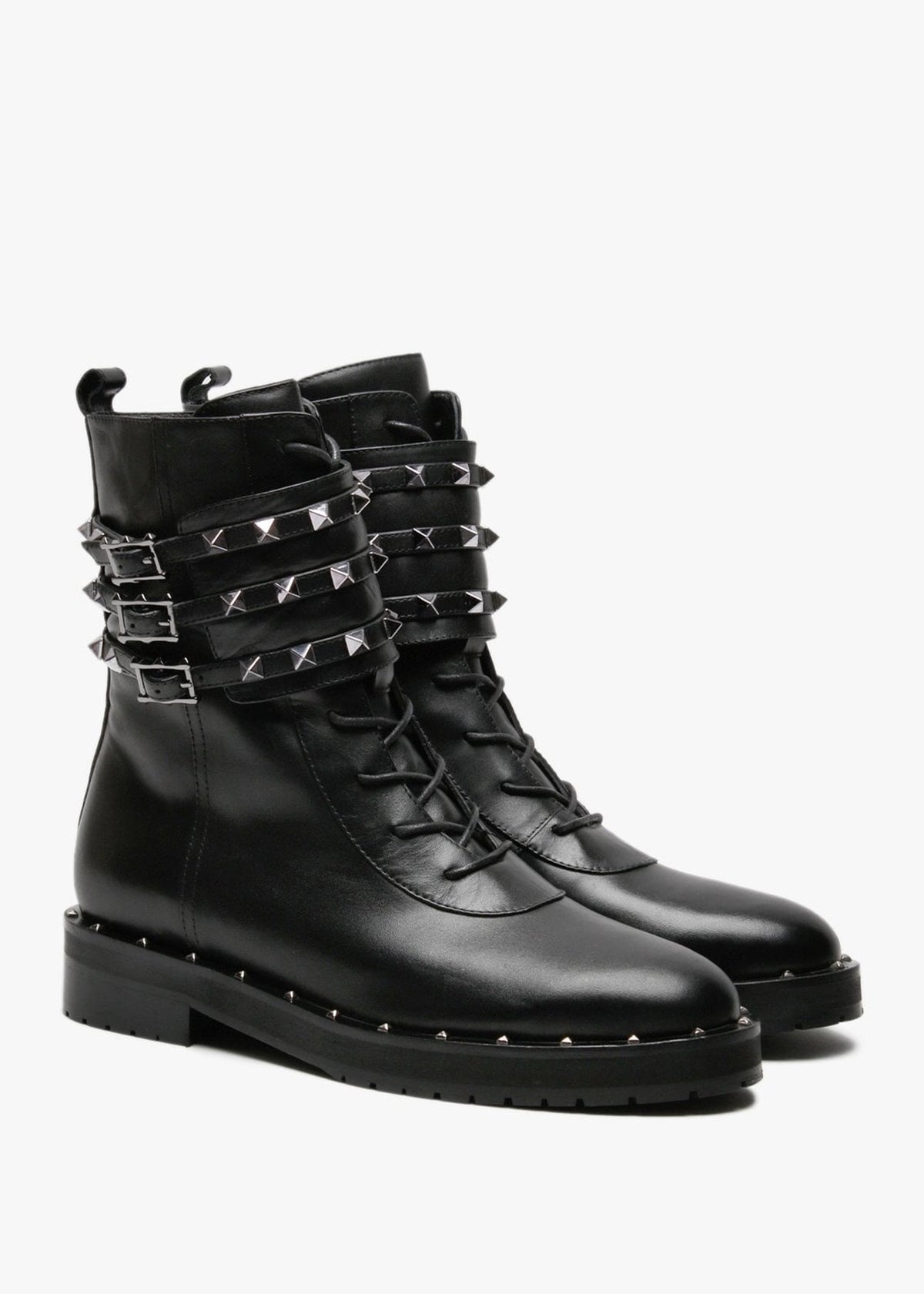 Plano Black Leather Studded Biker Boots