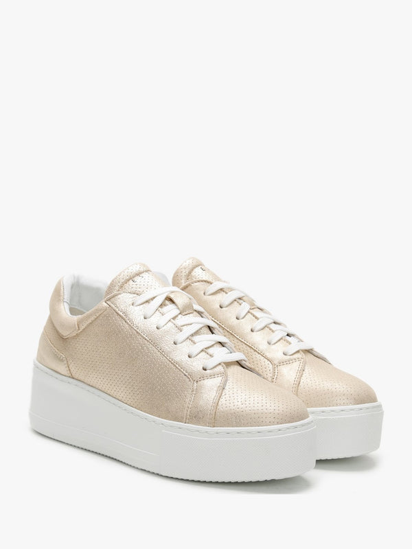 Sibley Gold Leather Perforated Flatform Trainers