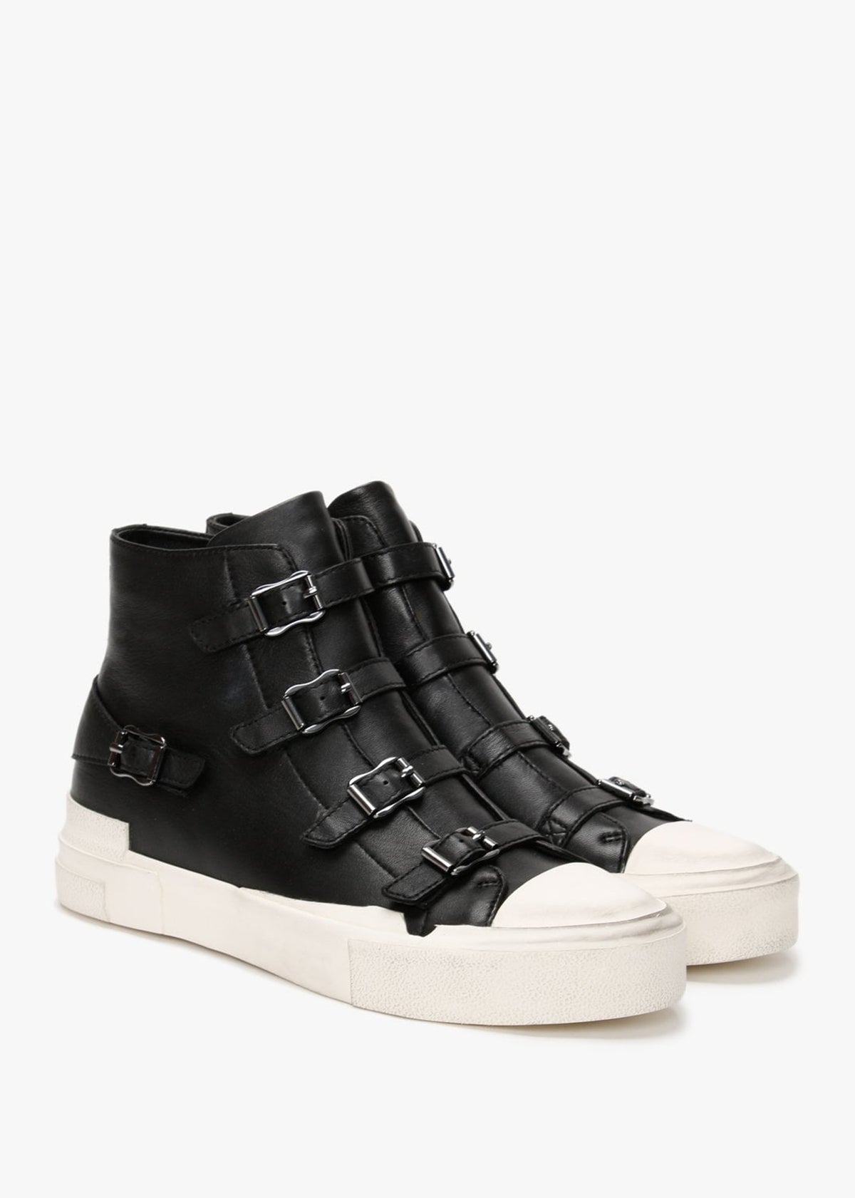 Gang Black Gunmetal Leather High Top Trainers