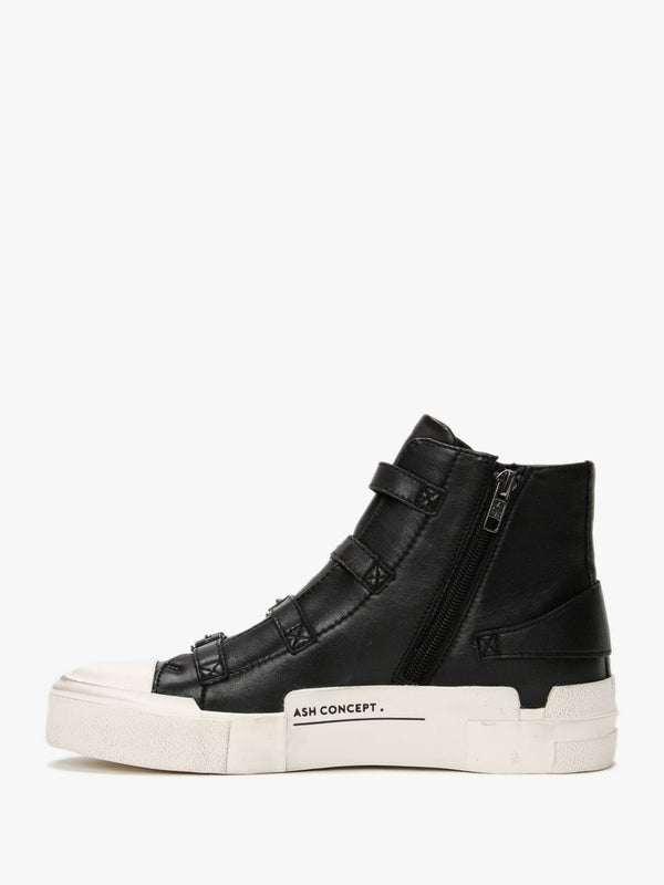 Gang Black Gunmetal Leather High Top Trainers