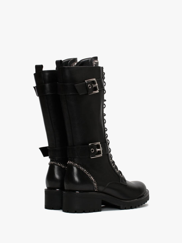 Pace Black Leather Embellished Calf Boots