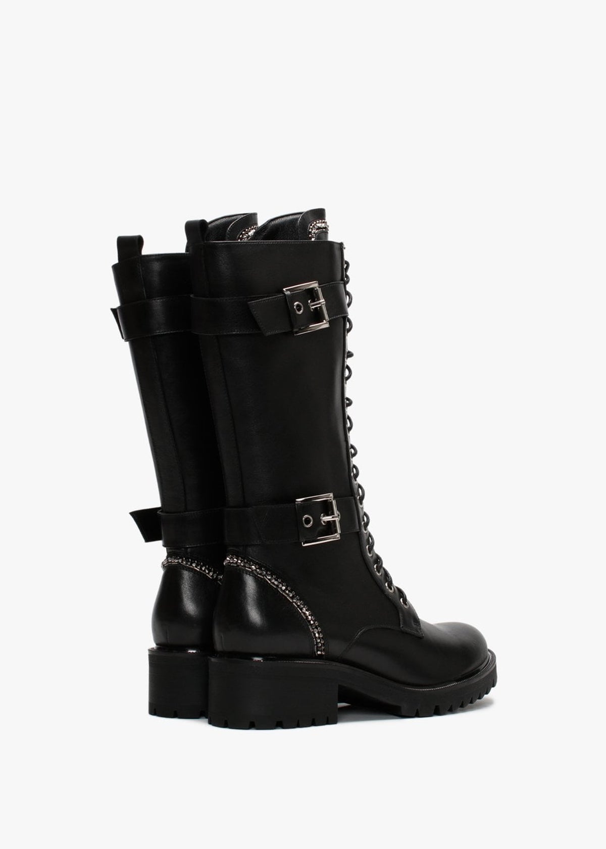 Pace Black Leather Embellished Calf Boots