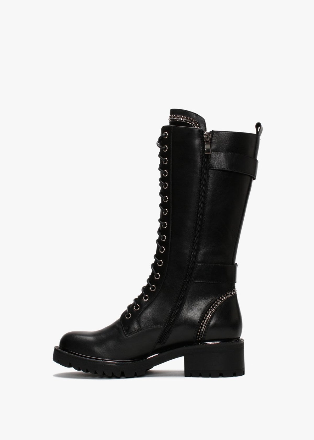 Pace Black Leather Embellished Calf Boots