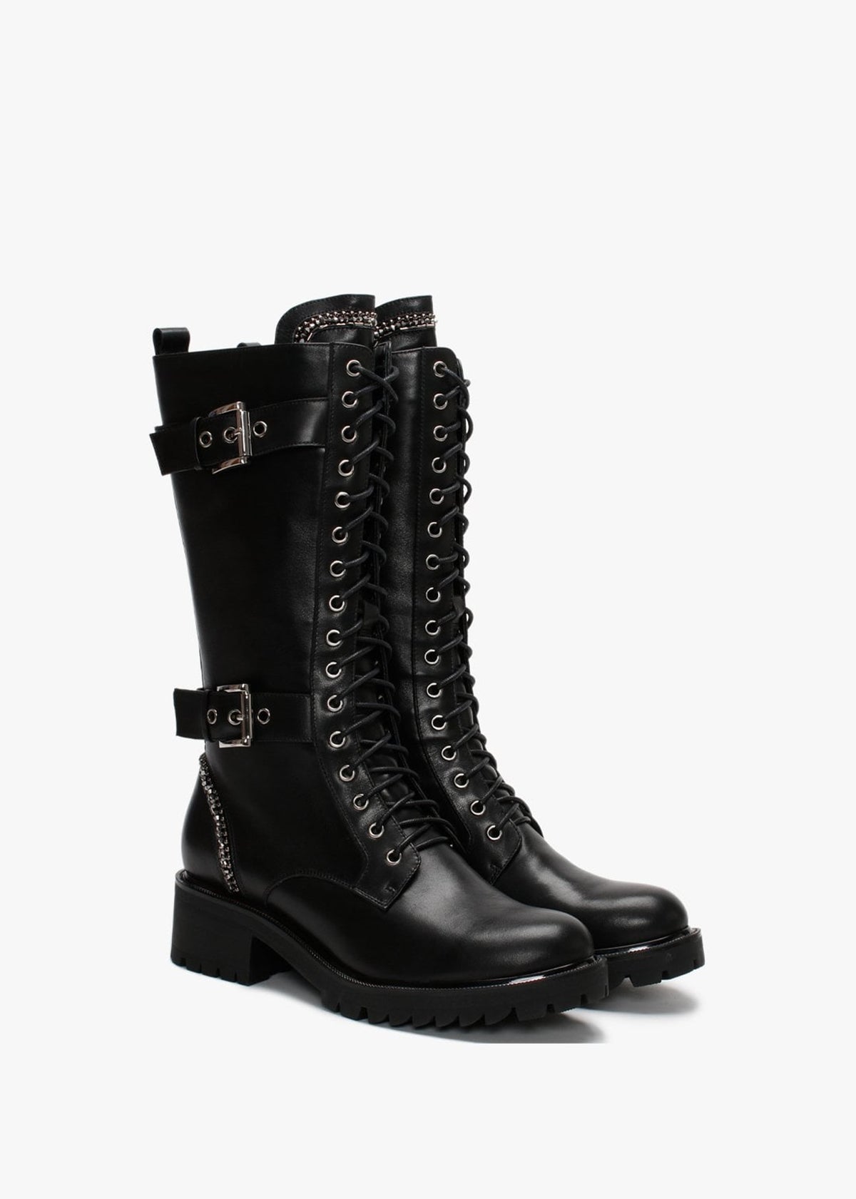 Pace Black Leather Embellished Calf Boots