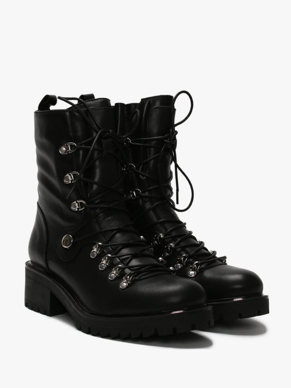 Plip Black Leather Fleece Lined Biker Boots