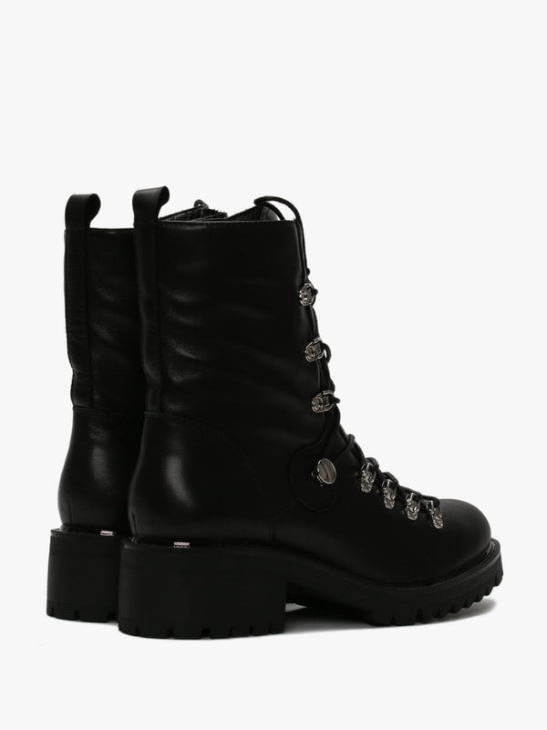 Plip Black Leather Fleece Lined Biker Boots