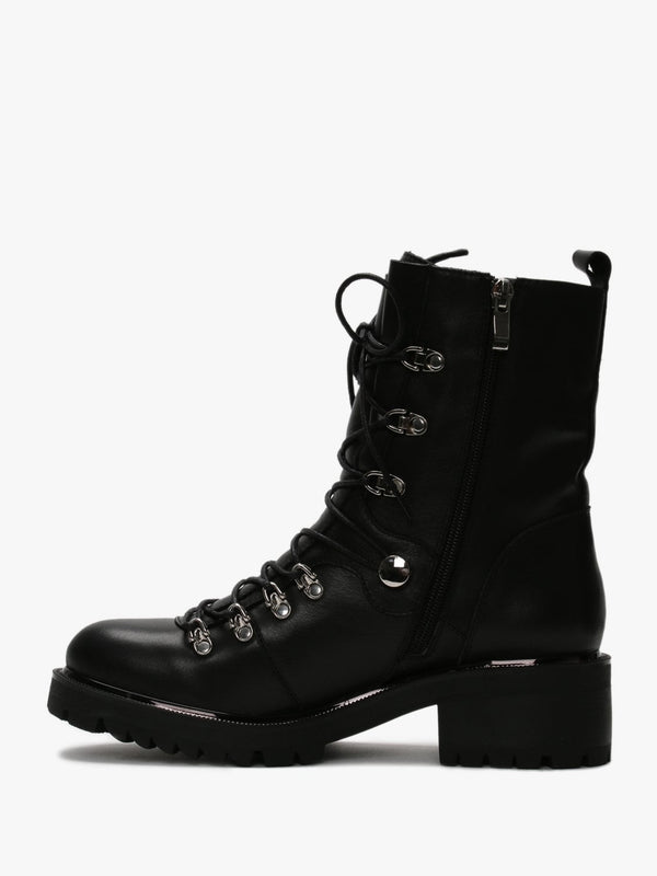 Plip Black Leather Fleece Lined Biker Boots