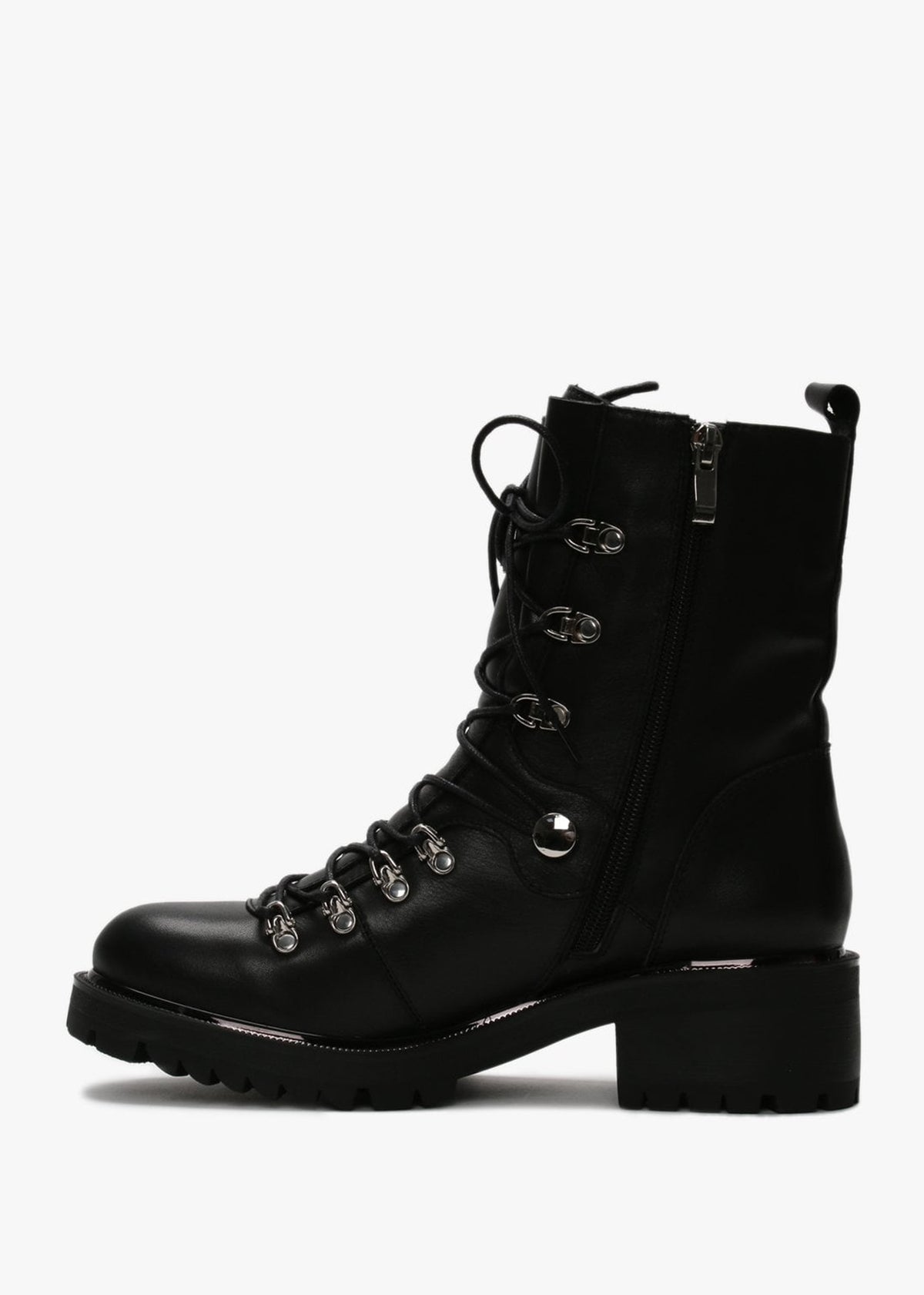 Plip Black Leather Fleece Lined Biker Boots