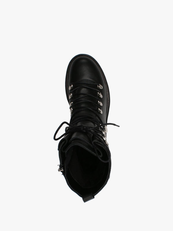 Plip Black Leather Fleece Lined Biker Boots