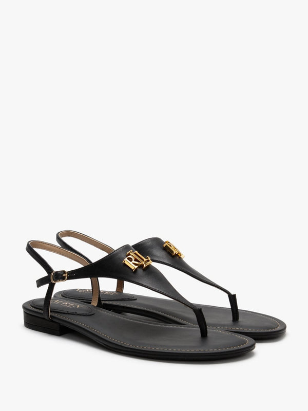 Ellington Black Leather Toe Post Sandals