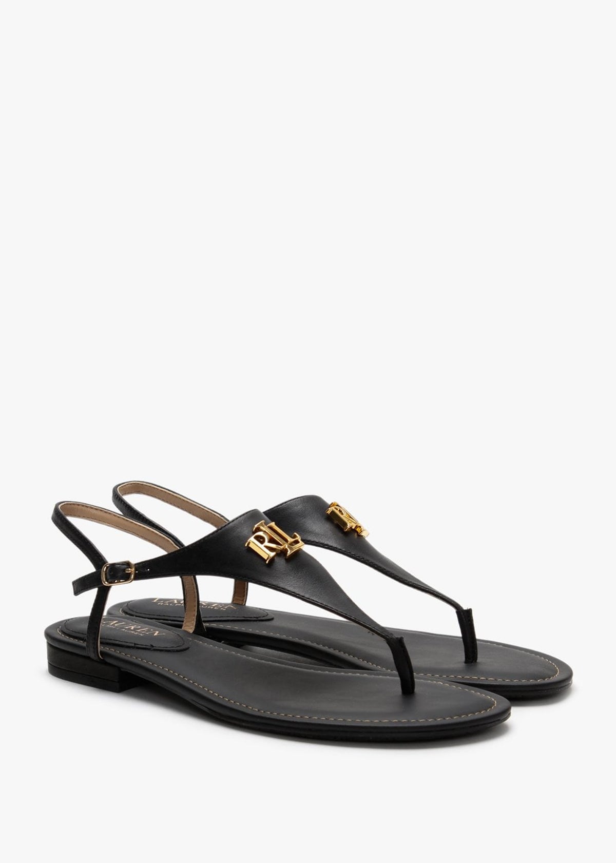 Ellington Black Leather Toe Post Sandals