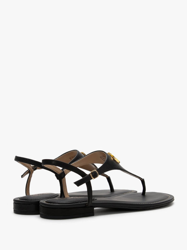 Ellington Black Leather Toe Post Sandals